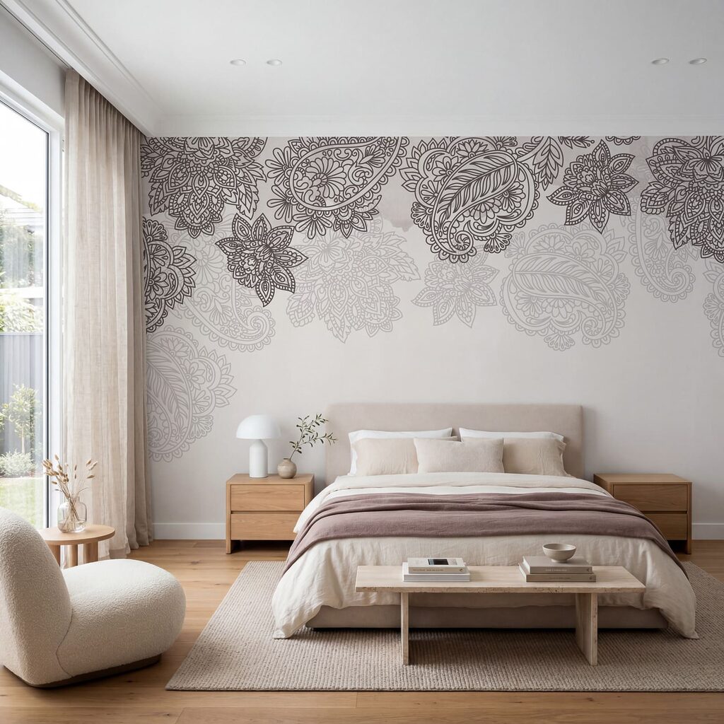 Bordüre aus Paisley-Mustern und Blumen Bordüre aus Paisley-Mustern und Blumen