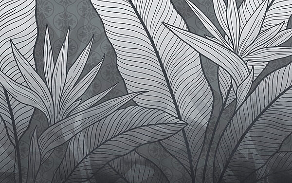 - Intricate foliage in monochrome palette