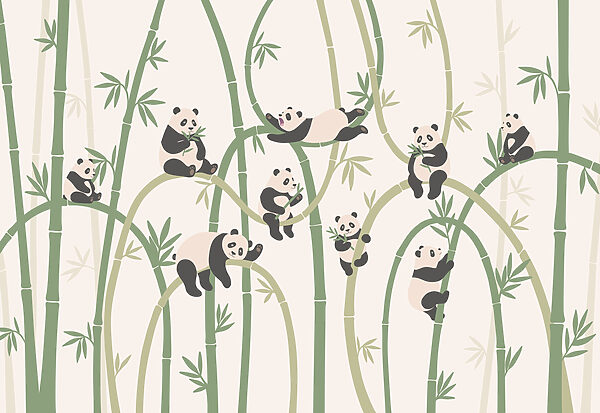 Group of pandas on bamboo Group of pandas on bamboo