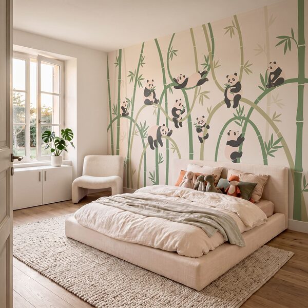 Eine Gruppe von Pandas auf Bambus Eine Gruppe von Pandas auf Bambus