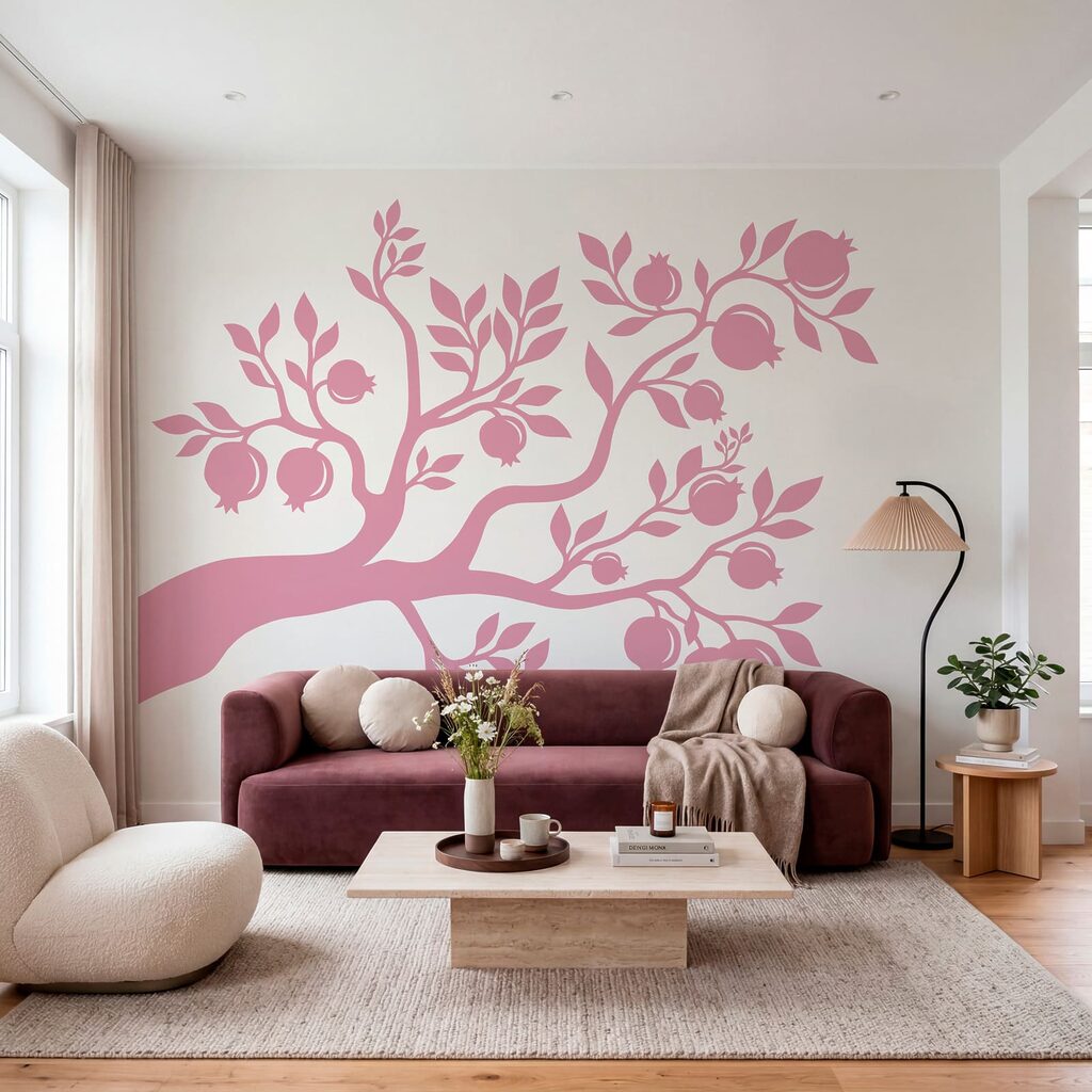 Baum mit rosa Zweigen und Früchten