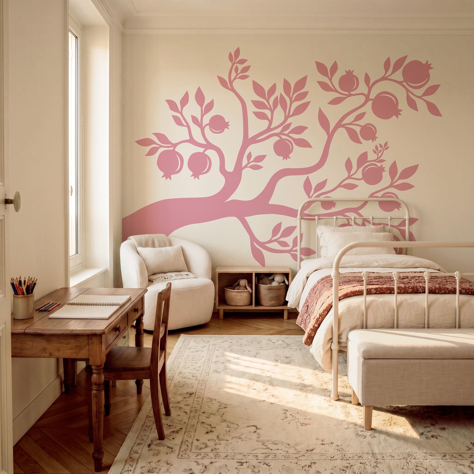 Baum mit rosa Zweigen und Früchten