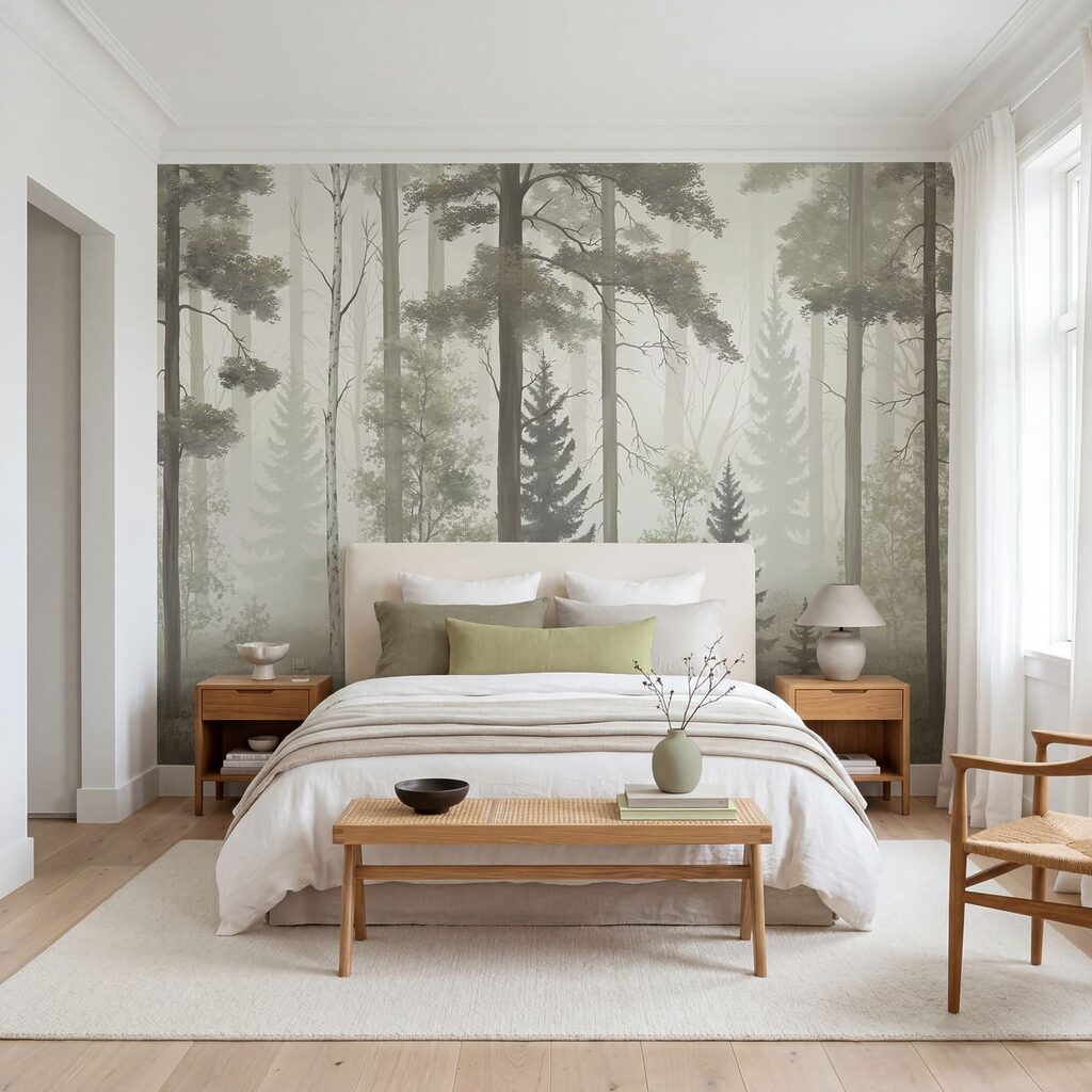 Nebelverhüllter Wald mit Bäumen Nebelverhüllter Wald mit Bäumen