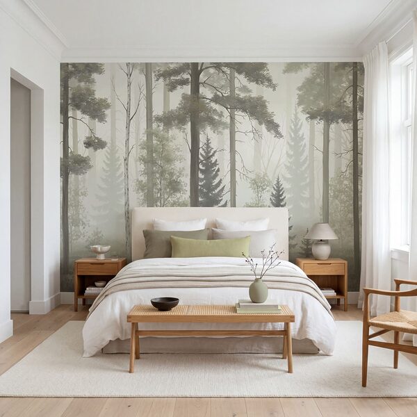 Nebelverhüllter Wald mit Bäumen Nebelverhüllter Wald mit Bäumen