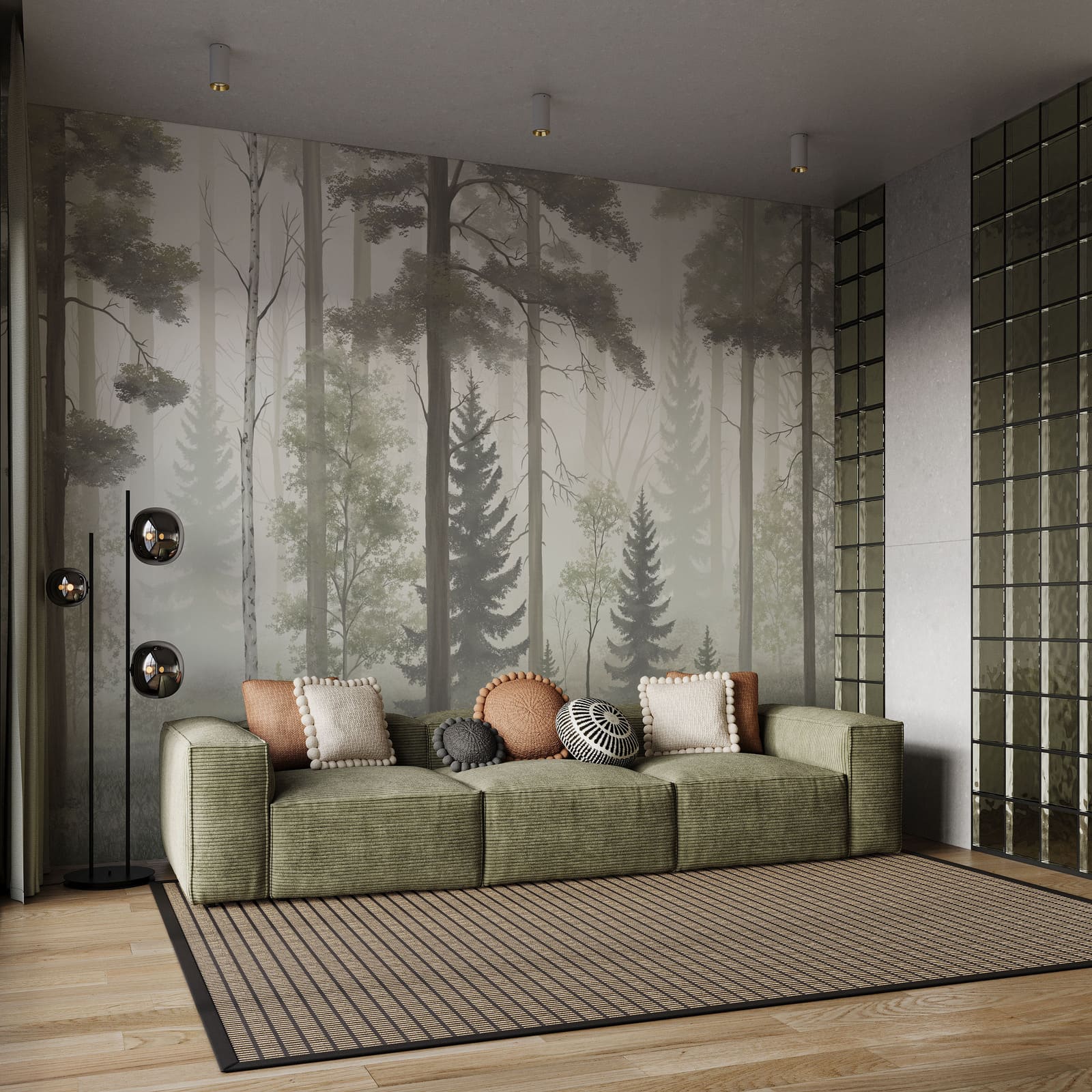 Nebelverhüllter Wald mit Bäumen Nebelverhüllter Wald mit Bäumen