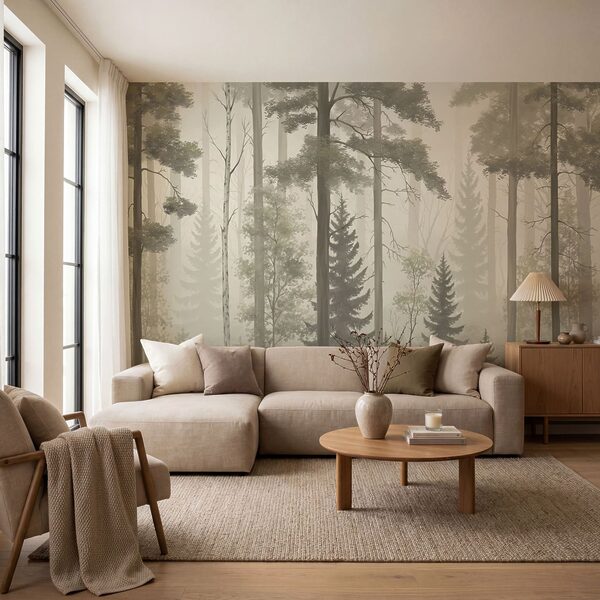 Nebelverhüllter Wald mit Bäumen Nebelverhüllter Wald mit Bäumen