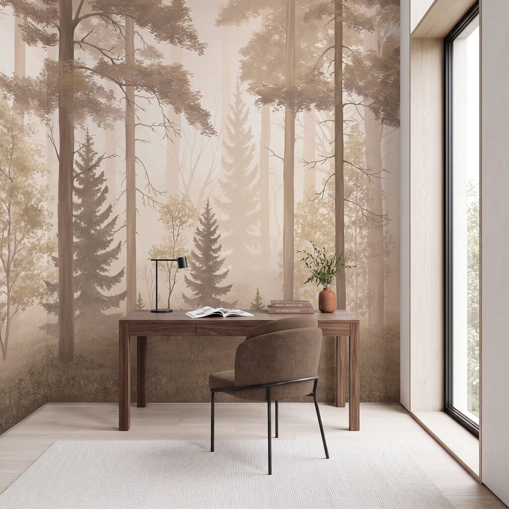 Nebelverhüllter Wald mit Bäumen
