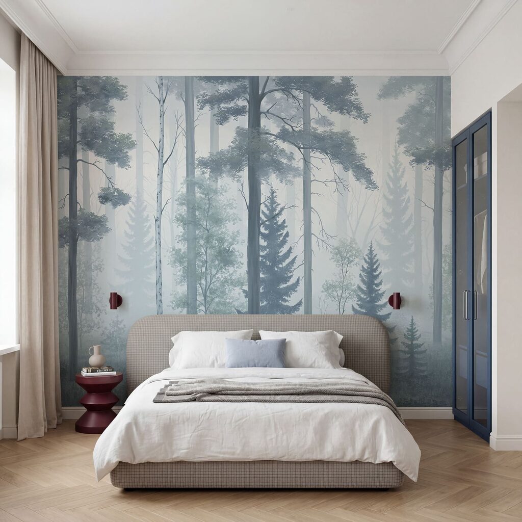 Nebelverhüllter Wald mit Bäumen