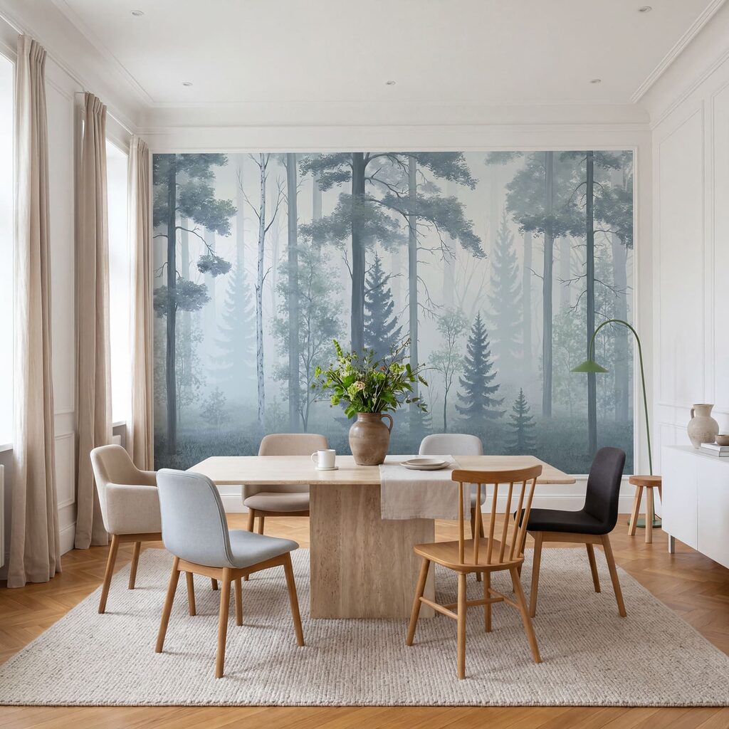 Nebelverhüllter Wald mit Bäumen