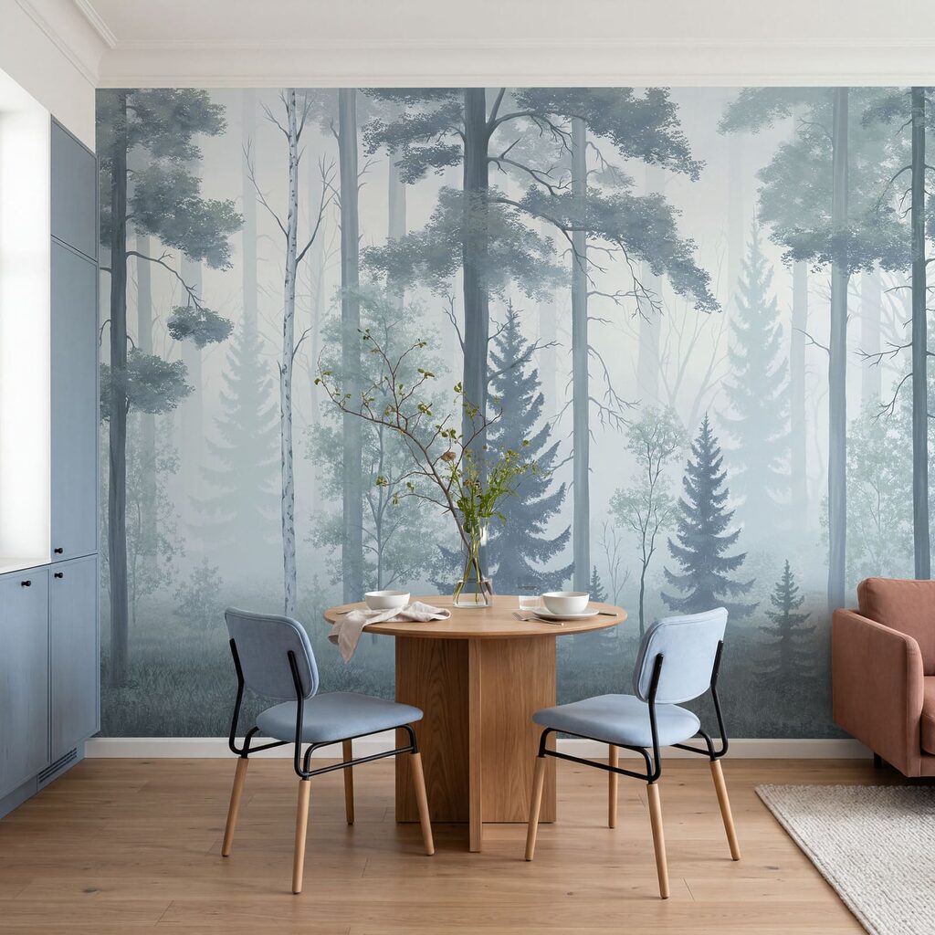 Nebelverhüllter Wald mit Bäumen