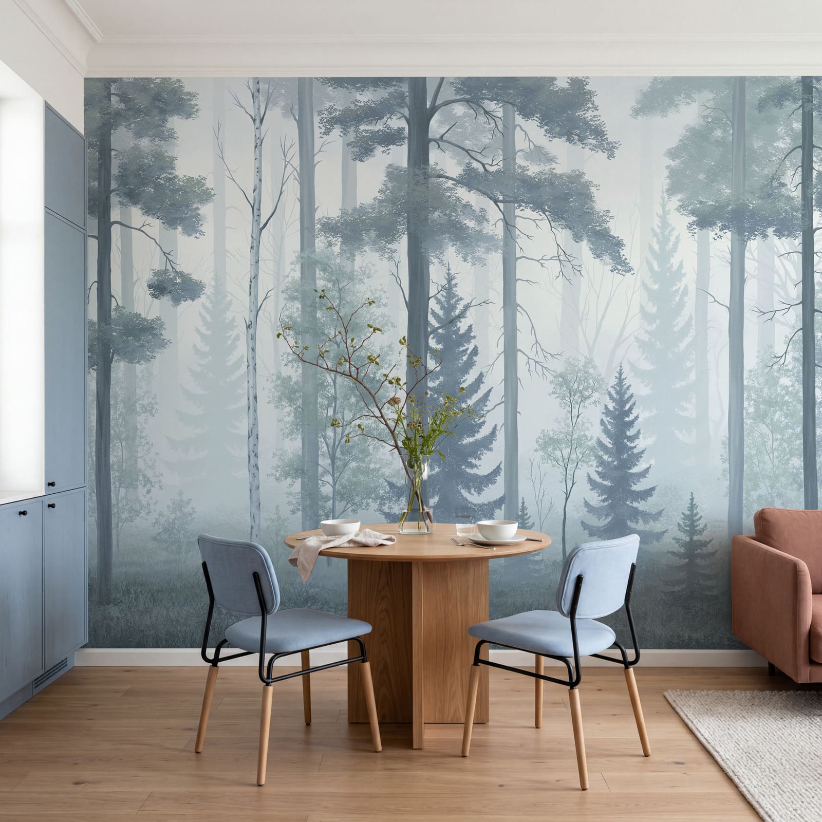 Nebelverhüllter Wald mit Bäumen