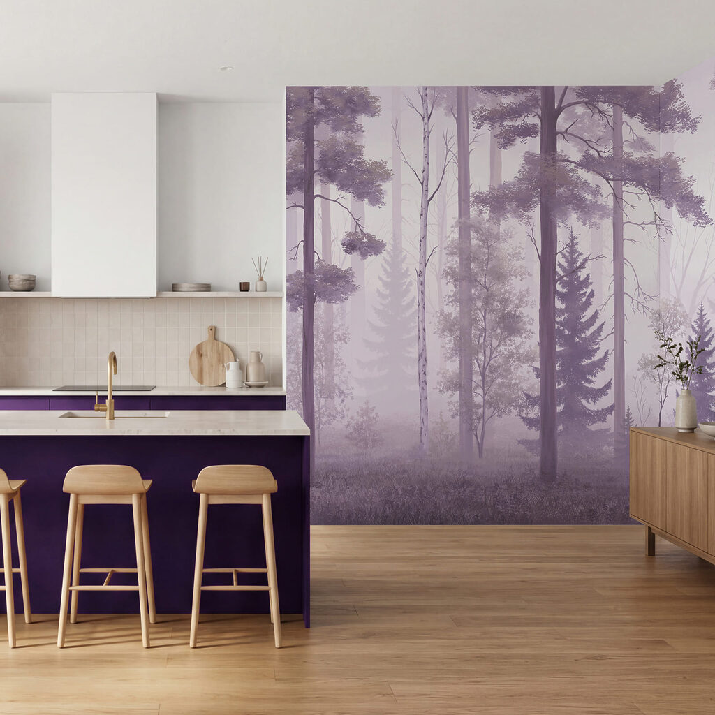 Nebelverhüllter Wald mit Bäumen Nebelverhüllter Wald mit Bäumen