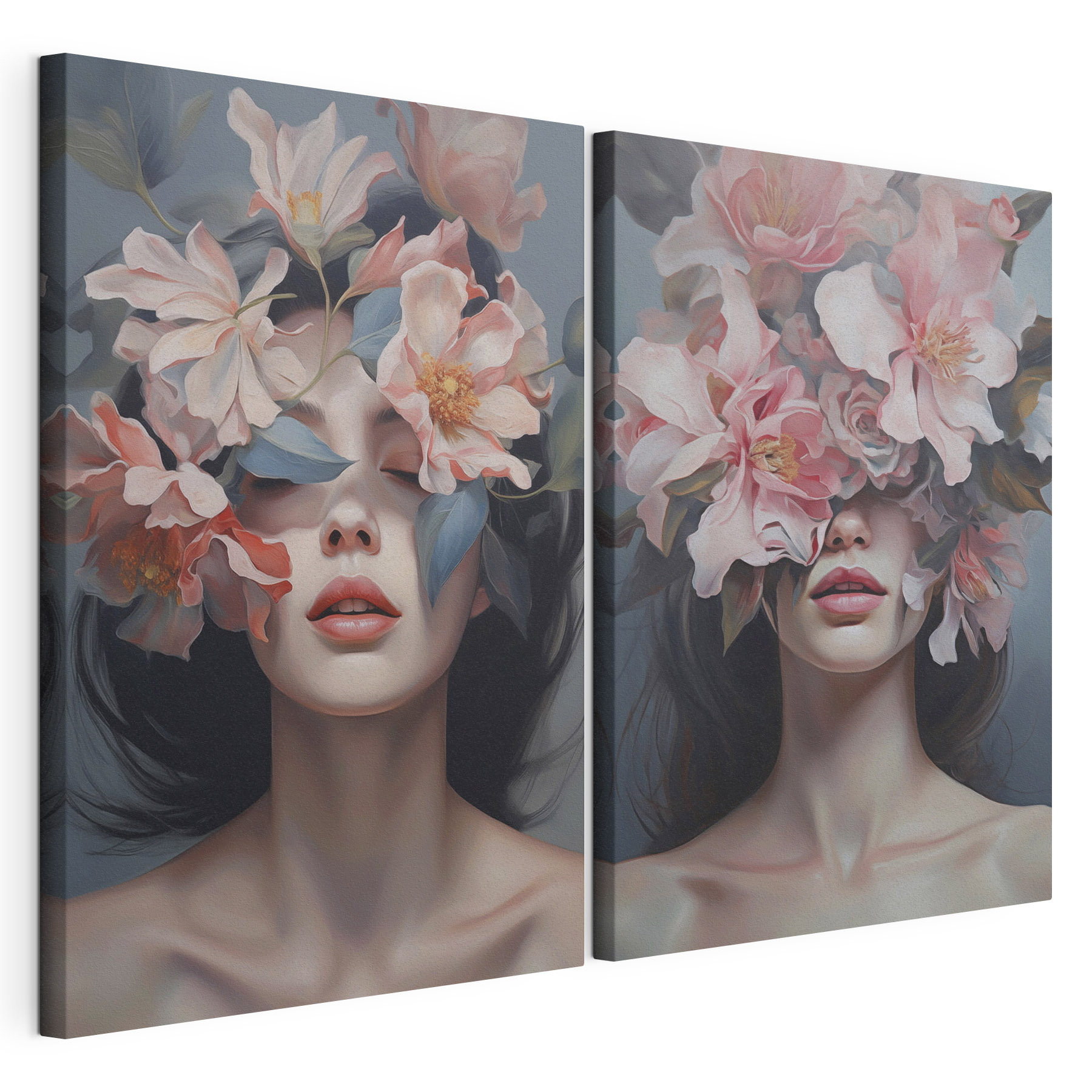 Woman with flowers on her face
