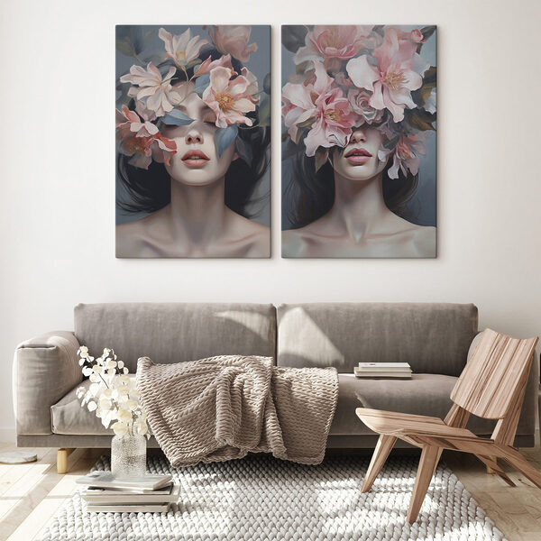 Woman with flowers on her face