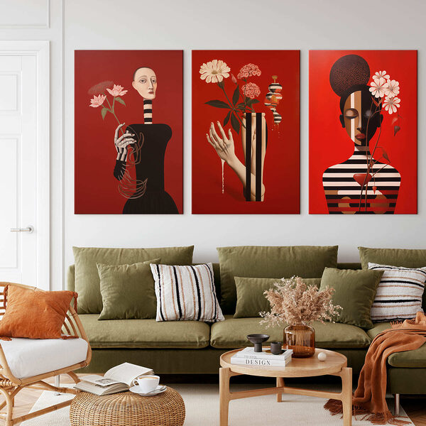 Group of paintings on red