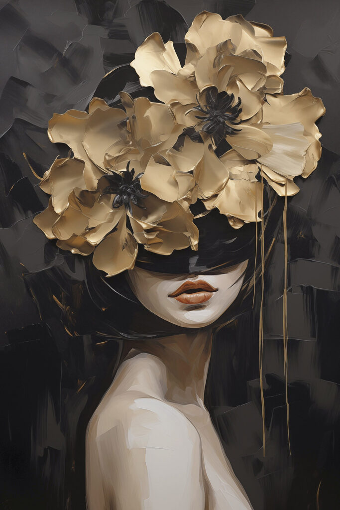 Painting of a woman with flowers on her head Painting of a woman with flowers on her head