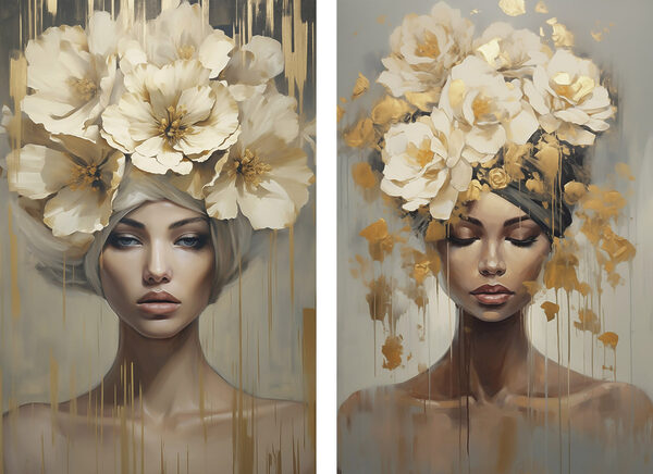 Painting of a woman with flowers on her head