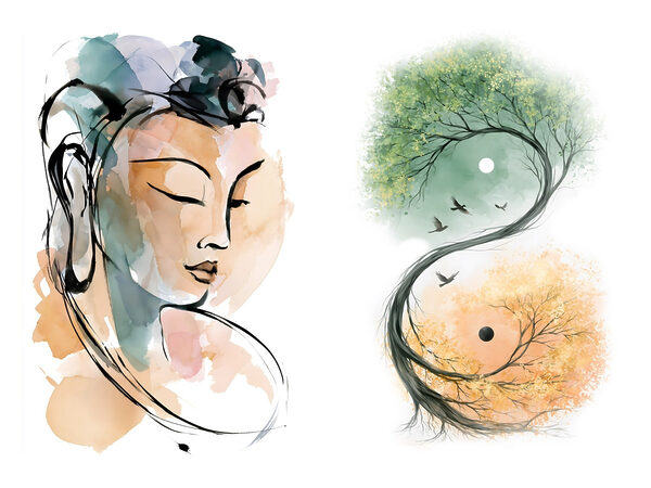 Drawing of a woman and a tree