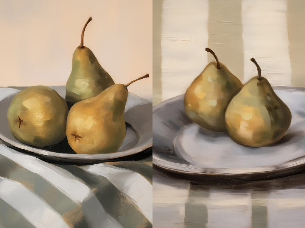 Comparison of a couple of pears on a plate Comparison of a couple of pears on a plate