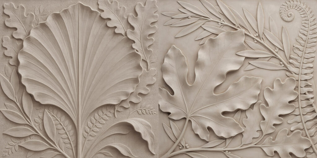 Stone carving of leaves and branches