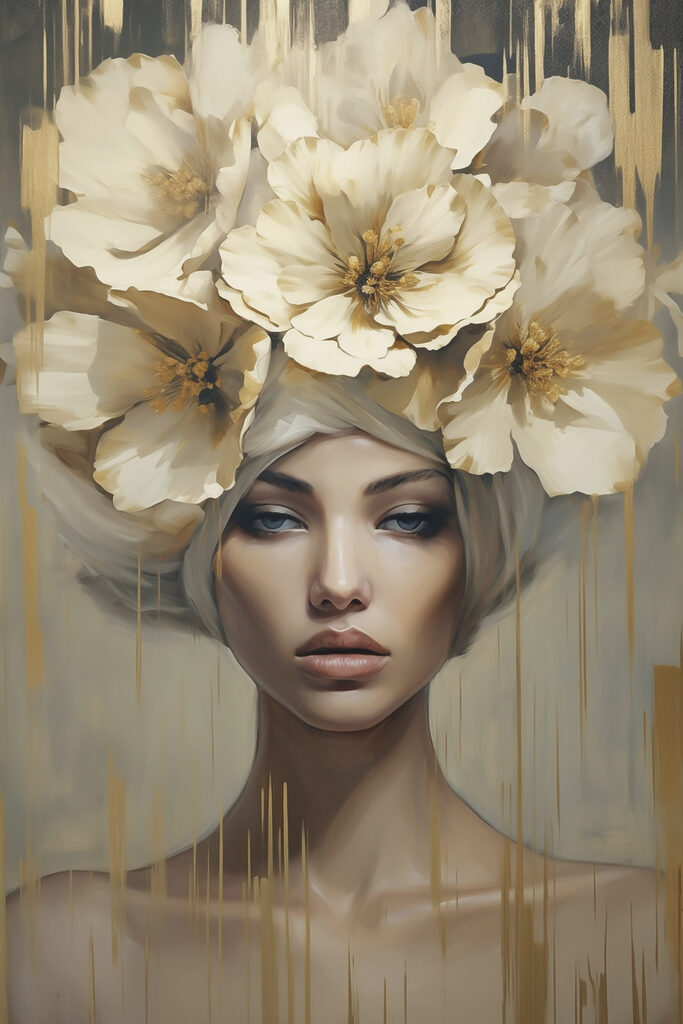 Painting of a woman with flowers on her head