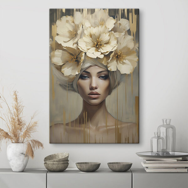 Painting of a woman with flowers on her head