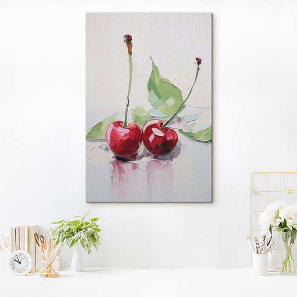 Painting of cherries with leaves Painting of cherries with leaves