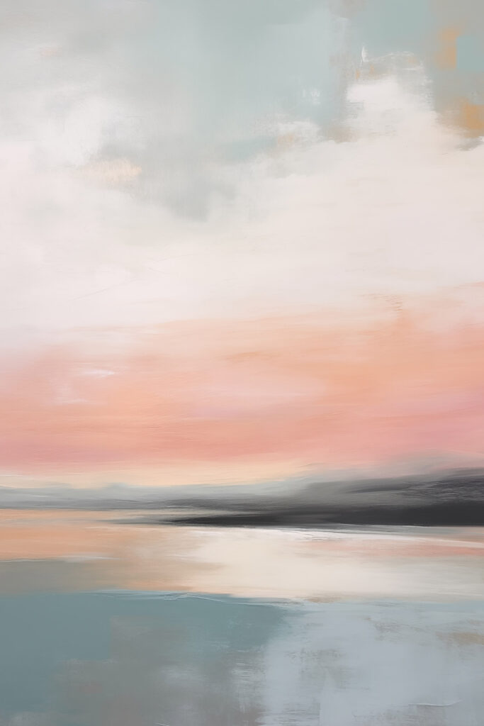 Painting of a sunset over a body of water Painting of a sunset over a body of water
