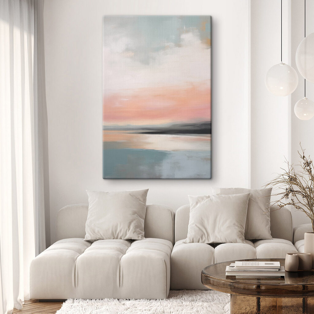 Painting of a sunset over a body of water Painting of a sunset over a body of water