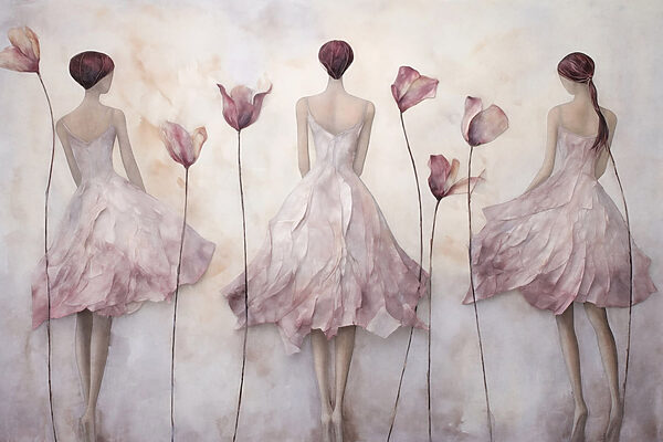 Painting of a woman in a dress with flowers Painting of a woman in a dress with flowers