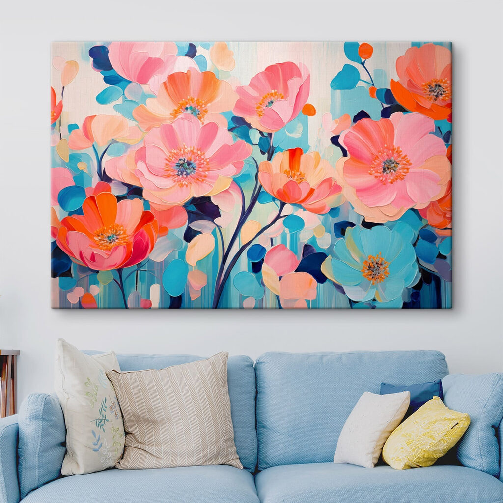 Painting of flowers on a blue background