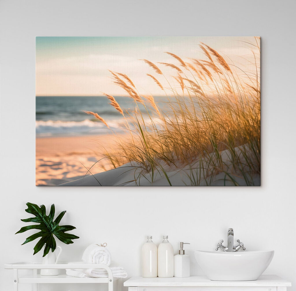 Calm waves meet swaying grass Calm waves meet swaying grass