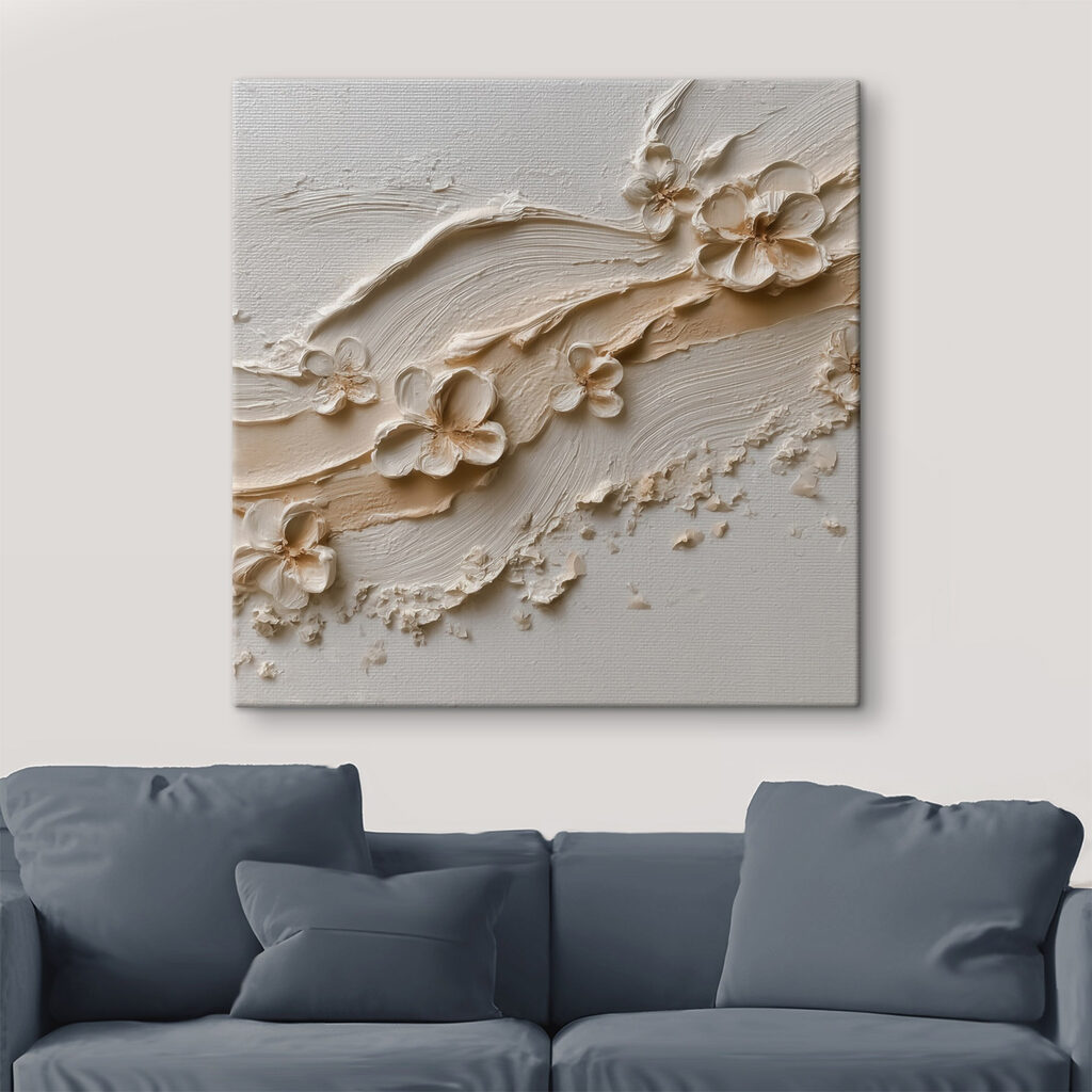 White flower art on a white surface White flower art on a white surface