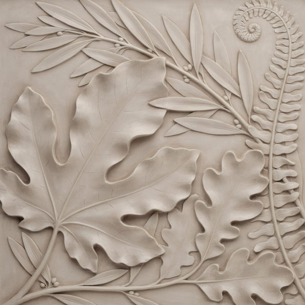 Stone carving of leaves and fern Stone carving of leaves and fern
