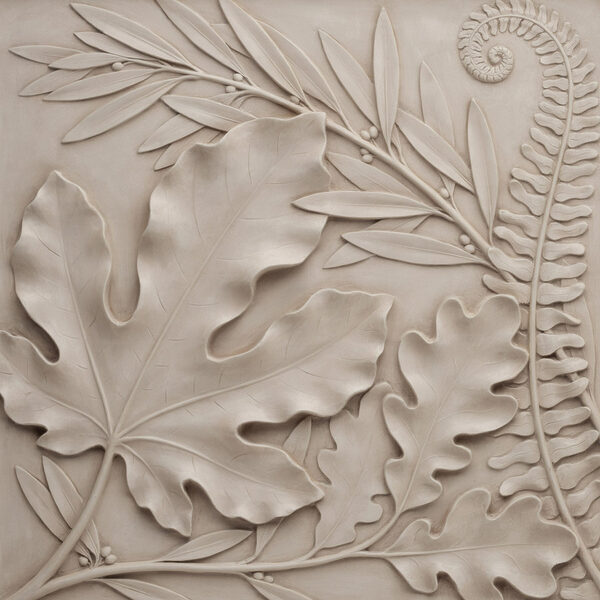 Stone carving of leaves and fern Stone carving of leaves and fern