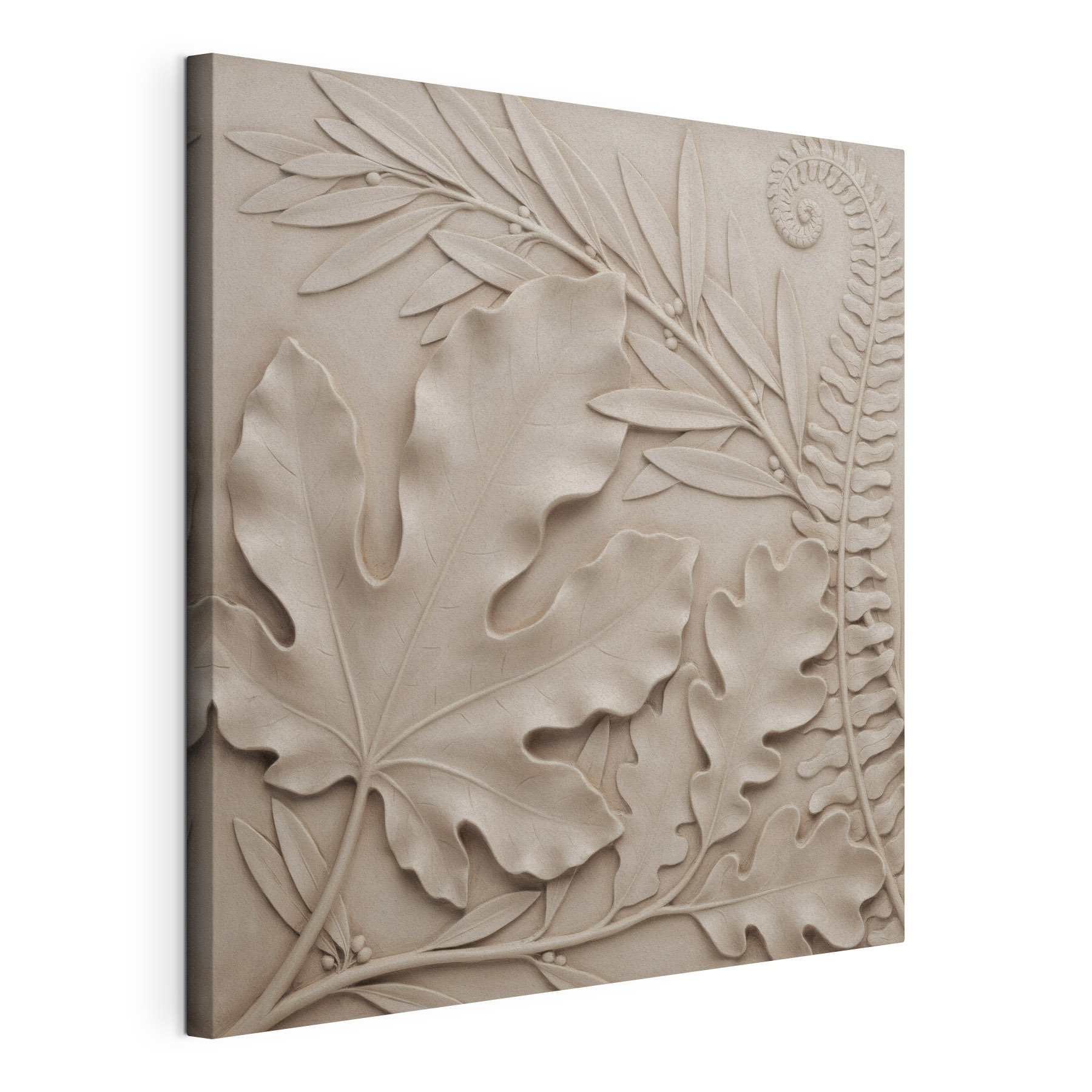 Stone carving of leaves and fern Stone carving of leaves and fern