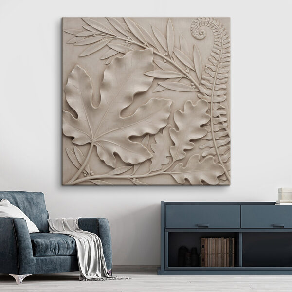 Stone carving of leaves and fern Stone carving of leaves and fern