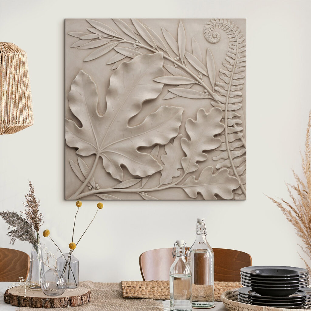 Stone carving of leaves and fern Stone carving of leaves and fern