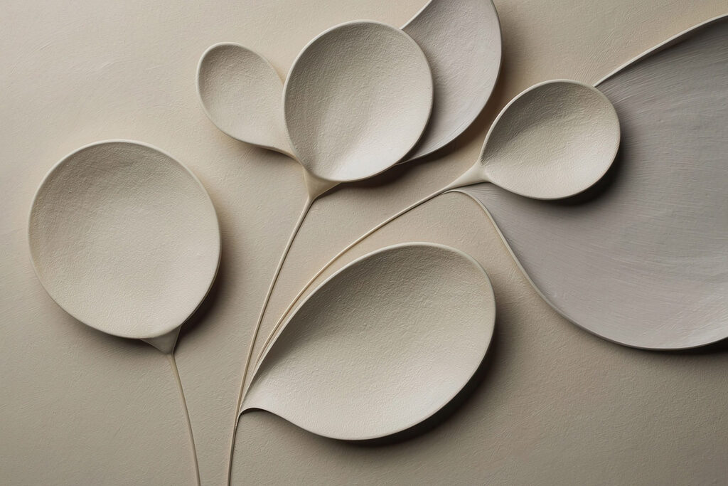 Group of white spoons Group of white spoons