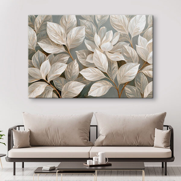 Painting of white flowers and leaves Painting of white flowers and leaves