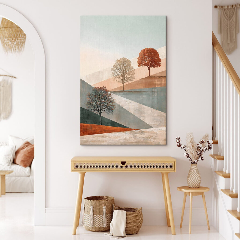 Painting of trees on a hill Painting of trees on a hill