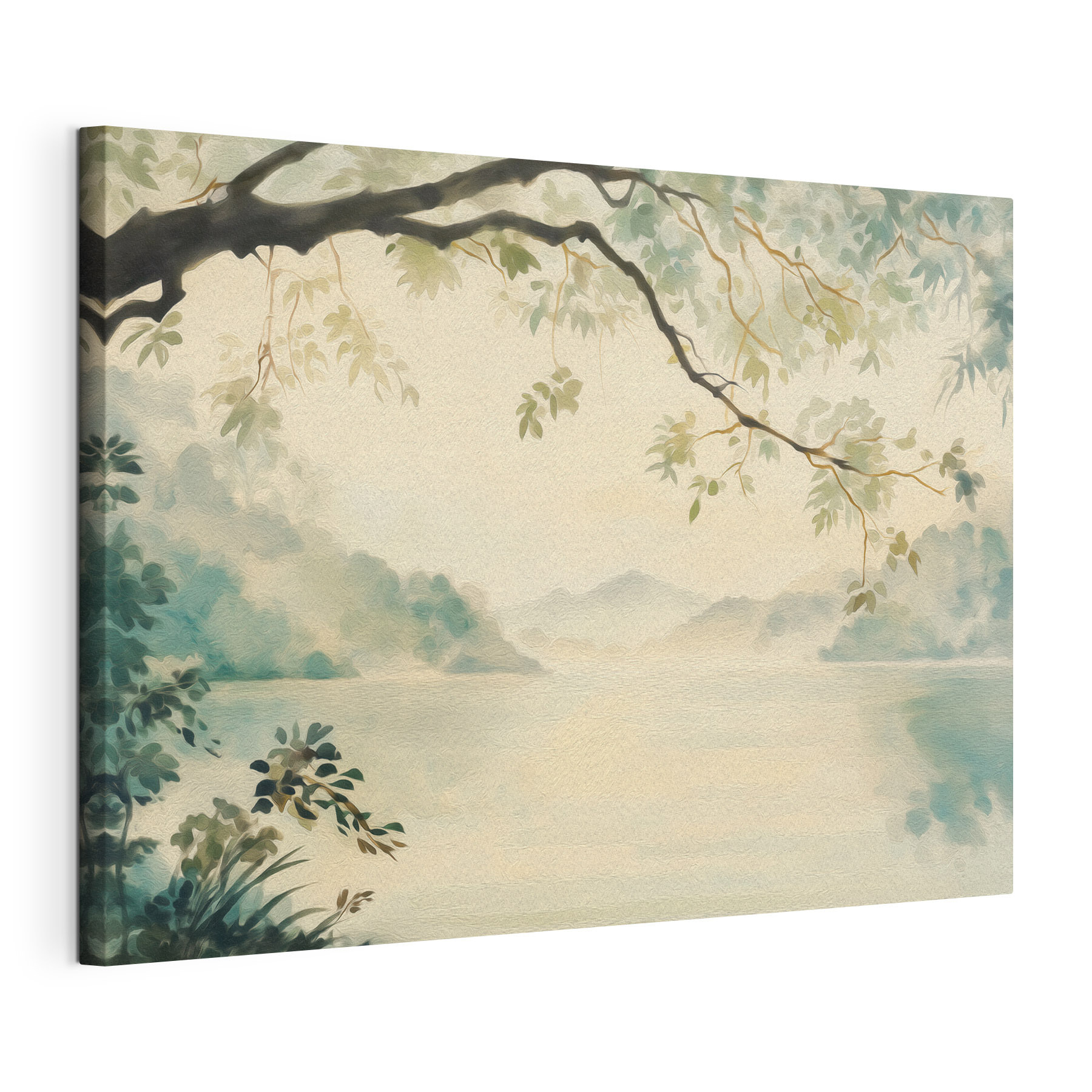 Watercolor painting of a lake and trees Watercolor painting of a lake and trees