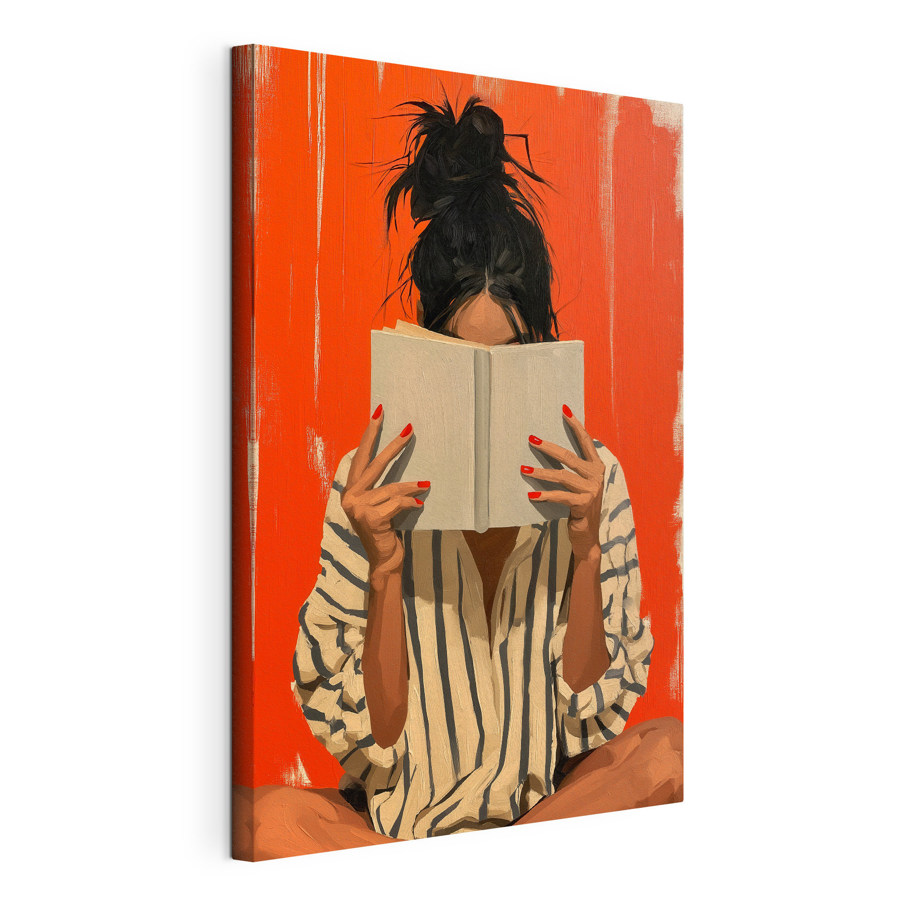 Woman holding a book over her face