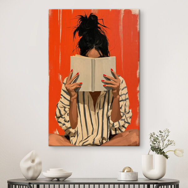 Woman holding a book over her face