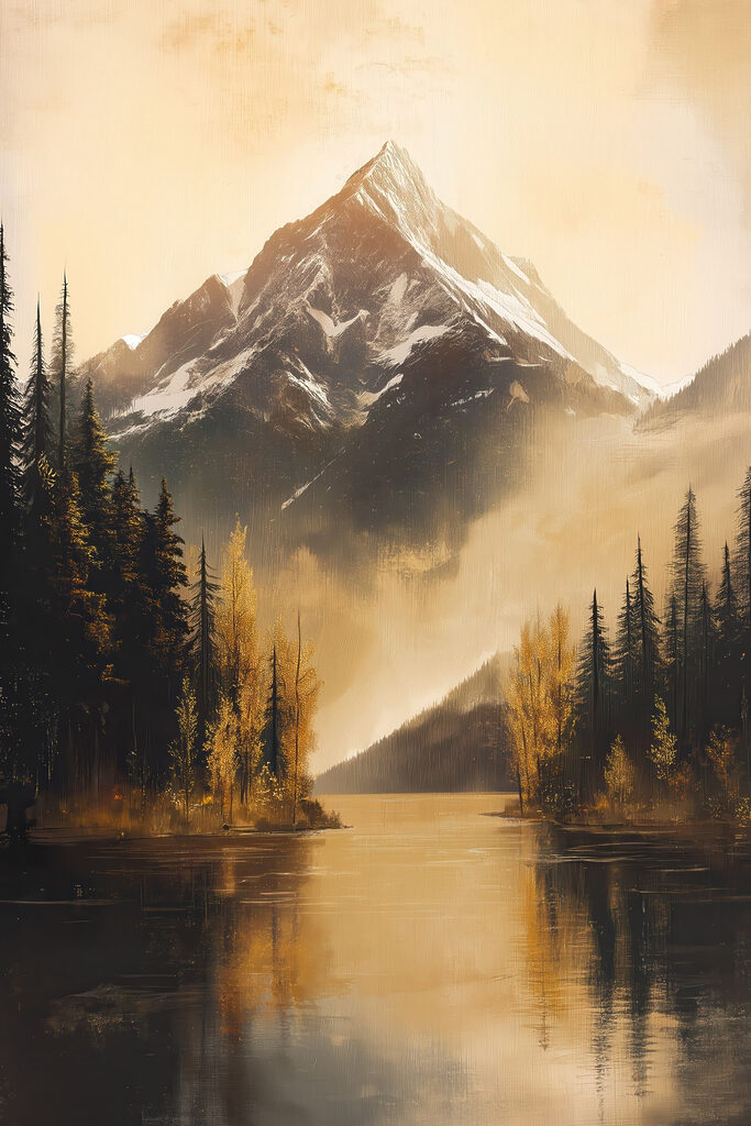 Mountain lake with trees and a mountain in the background Mountain lake with trees and a mountain in the background