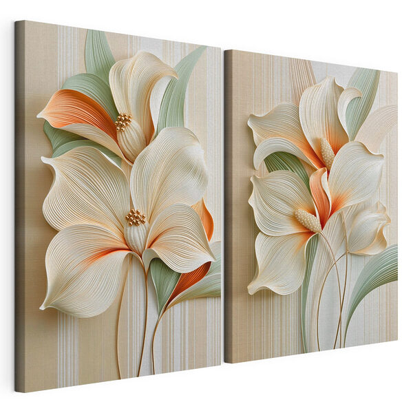 Modularer Leinwanddruck Elegantes Blumenmuster in sanften Farben