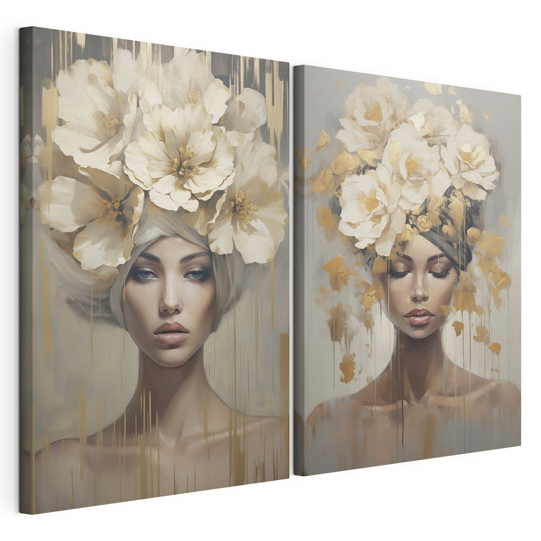 Painting of a woman with flowers on her head