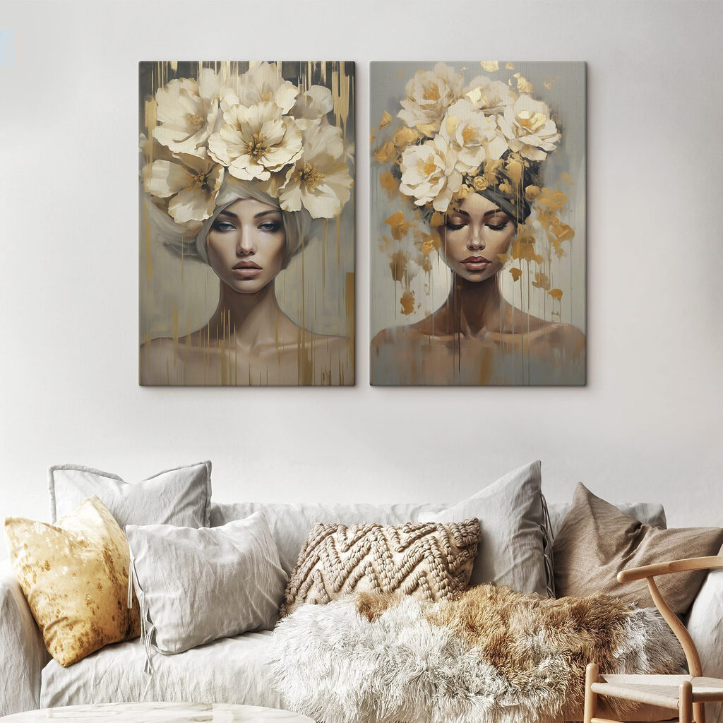 Painting of a woman with flowers on her head