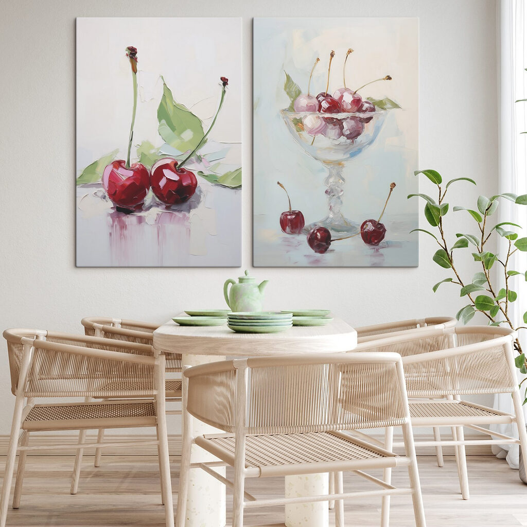 Painting of cherries in a glass Painting of cherries in a glass