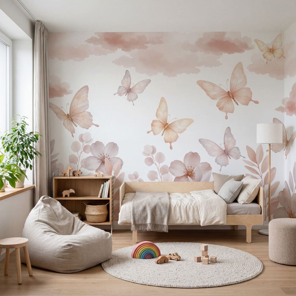 Schmetterlinge, die über Blumen fliegen